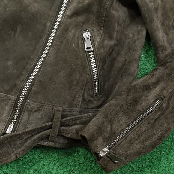 H&M SUEDE LEATHER BIKER STYLE HEAVY METAL JACKET WOMENS SIZE 8 - Picture 4 of 10